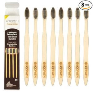 Home ecopath bamboo wooden toothbrush | soft bristles | anti bacterial & biodegradable | 100% natural, eco friendly & sustainable | plastic free oral care for adults & kids |pack of 8